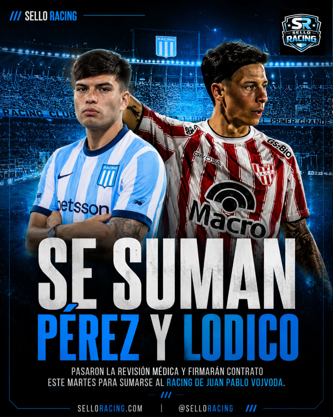 Leonel Pérez y Gastón Lodico superaron la revisión médica y se sumarán al Racing de Vojvoda