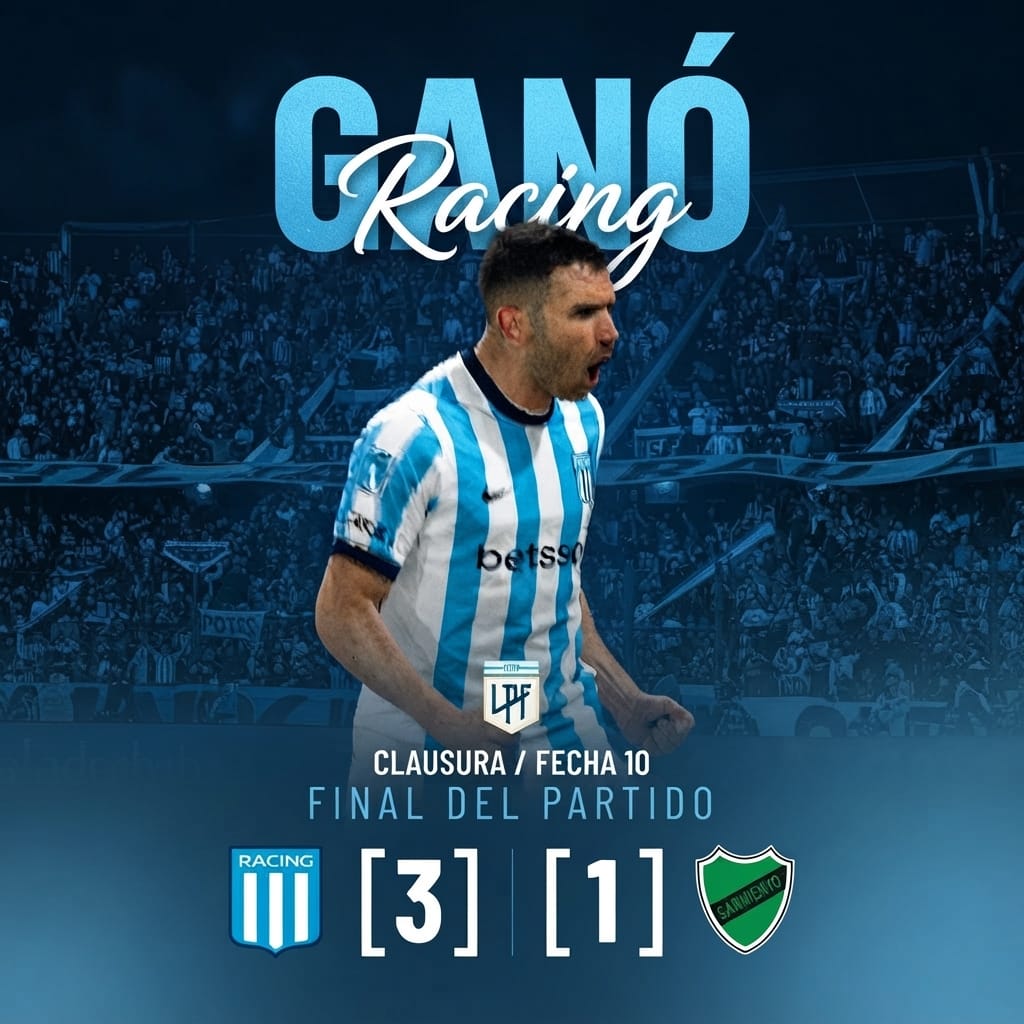 Racing venció 3-1 a Sarmiento y cortó la racha en el Cilindro